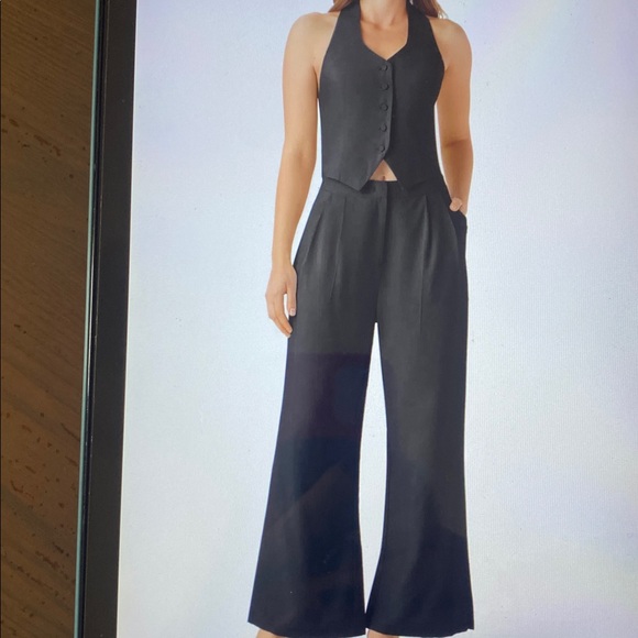 HALARA Pants - LARGE.  HALARA HALTER BACKLESS SHIRRED BUTTON WIDE LEG JUMPSUIT